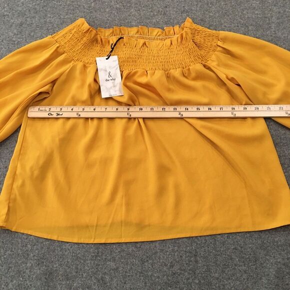 NEW andthewhy Women Sz M Blouse Yellow Mustard Long Sleeve Off The Shoulder Boho - Picture 7 of 12